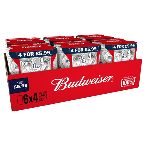 Budweiser Lager 440ml Cans - (Pack of 24) PM 5.99 - Washington Vapes Wholesale