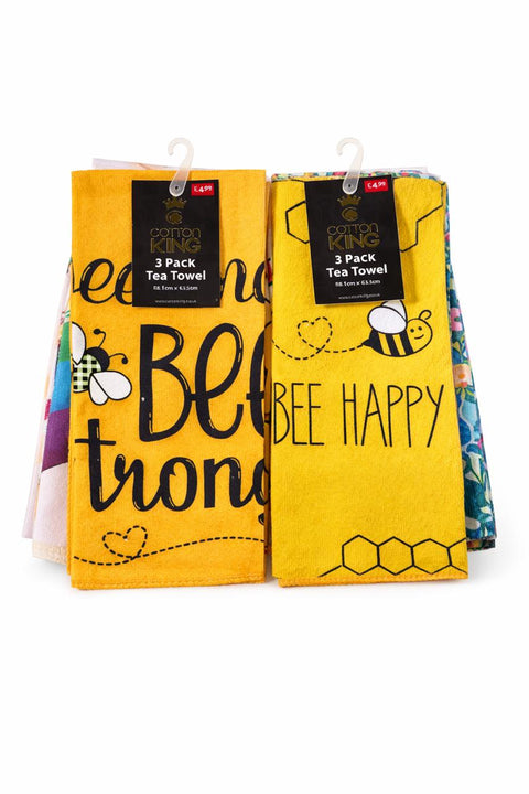 Cotton King Kitchen Tea Towels – Pack of 3 (Multicoloured) - Washington Vapes Wholesale