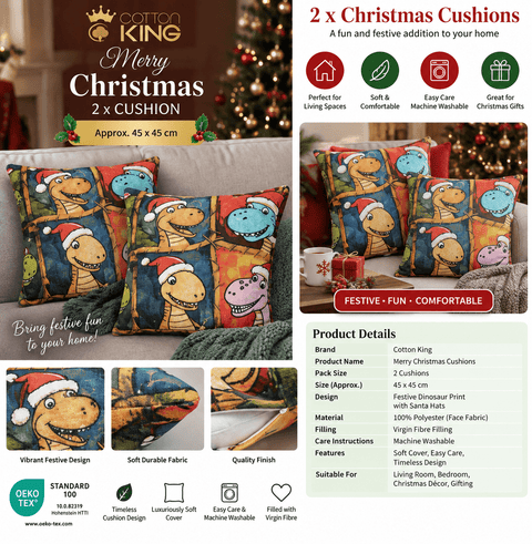 Cotton King Merry Christmas Cushions 45x45cm - Pack of 2 - Washington Vapes Wholesale