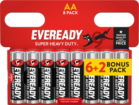 Eveready Super Heavy Duty AA Batteries DHP8 6+2 - (Pack of 10) - Washington Vapes Wholesale