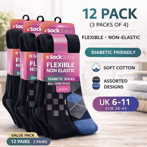 Flexible Non - Elastic Diabetic Socks – 12 Pair Value Pack - Washington Vapes Wholesale