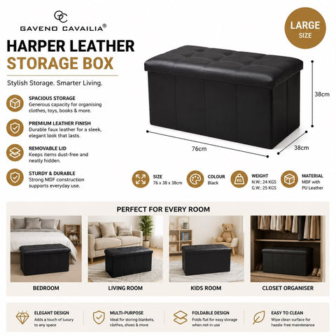 Gaveno Cavailia Harper Leather Storage Ottoman Box 76 x 38 x 38cm - Washington Vapes Wholesale
