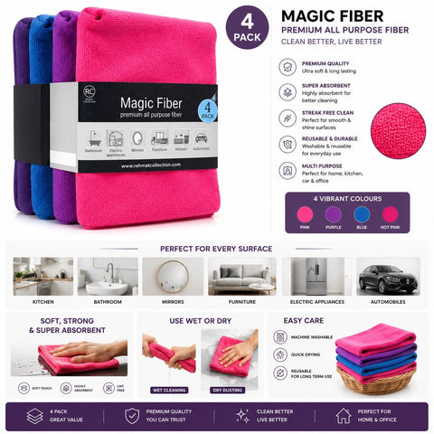 Magic Fiber Premium All Purpose Microfibre Cleaning Cloths – 4 Pack - Washington Vapes Wholesale