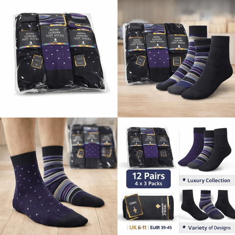 Men’s Luxury Suit Socks – 12 Pairs (4 x 3 Pack) - Washington Vapes Wholesale