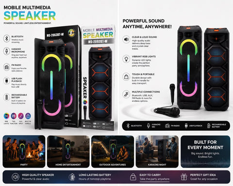 Mobile Multimedia Speaker with Wireless Microphone MS-2062BT-W - Washington Vapes Wholesale