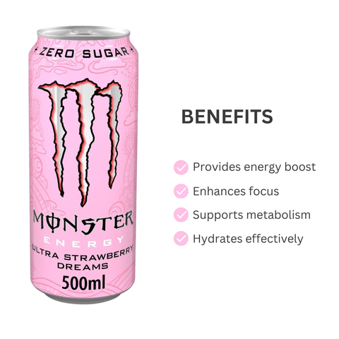 Monster Energy Ultra Strawberry Dreams 500ml PM £1.65 - (12 Pack) - Washington Vapes Wholesale