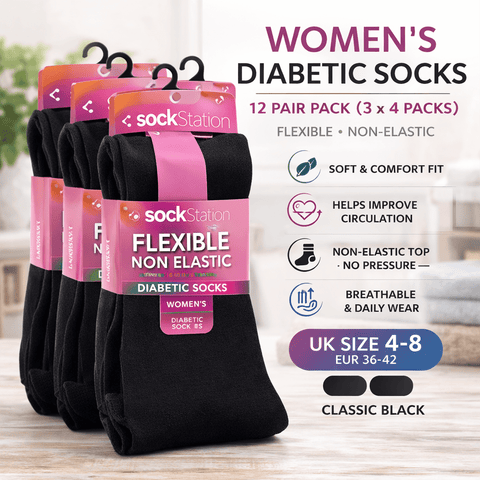 Women’s Diabetic Socks – 12 Pair Pack (3 x 4 Packs) - Washington Vapes Wholesale